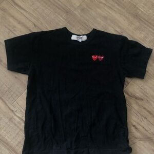 Comme des Garcons Black Tee with Red Heart Accents